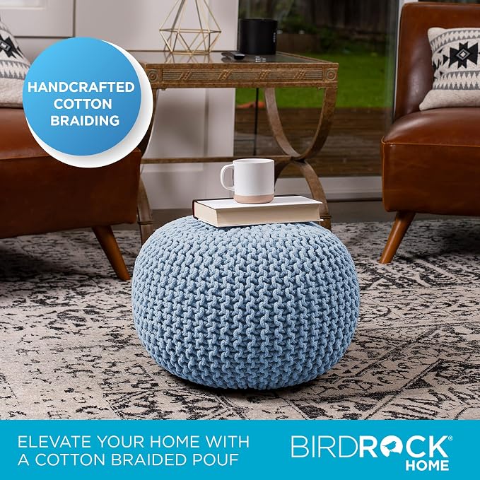 BIRDROCK HOME Round Pouf Ottoman | Cotton Braided Foot Stool - Image 4