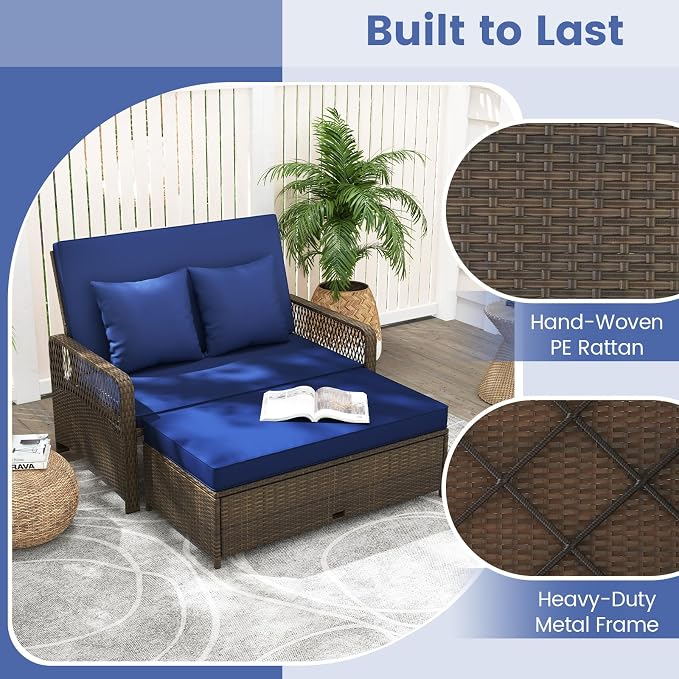 Moccha Outdoor Daybed, Rattan Loveseat Sofa - Image 7