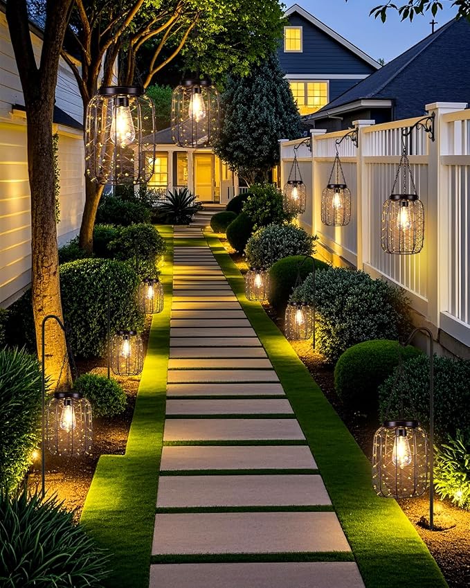 Hanging Solar Lanterns Outdoor Waterproof, Vintage Copper Hanging Lantern Lights - Image 7