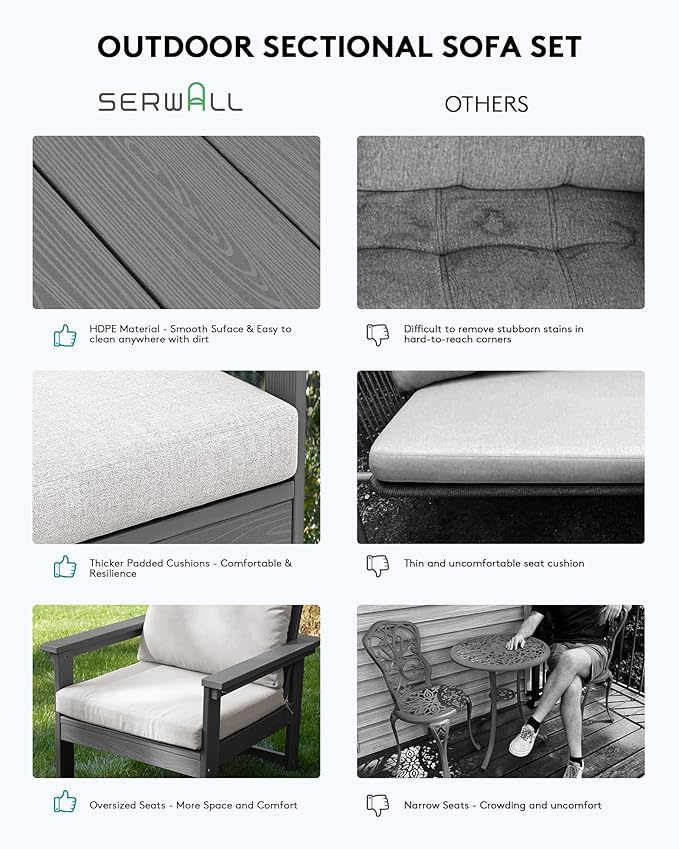 SERWALL HDPE Patio Conversation Set, 6-piece Sectional Outdoor Furniture Set - Image 5