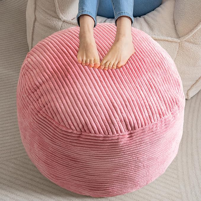 HIGOGOGO Round Stuffed Pouf Ottoman, Corduroy Poufs by HIGOGOGO