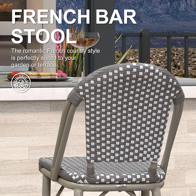 PURPLE LEAF French Bar Stools Set of 2 Champagne Print Finish Outdoor Bar Stools - Image 6
