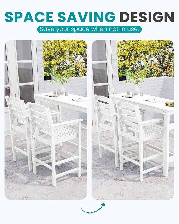 SERWALL Outdoor Bar Table and Chairs Set, Adirondack Bar Chairs Set of 2 and - Image 3