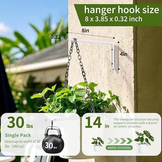 Plant Hangers Outdoor Indoor, 4 Pack 8" Plant Hooks - Image 3