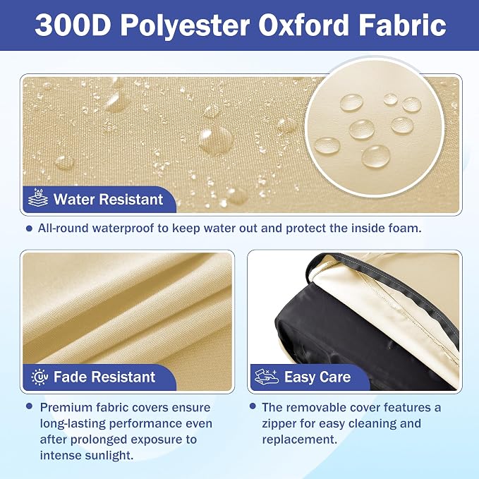 Outdoor Seat Cushion Set, Waterproof & Fade Resistant Patio Chair Cushions - Image 3