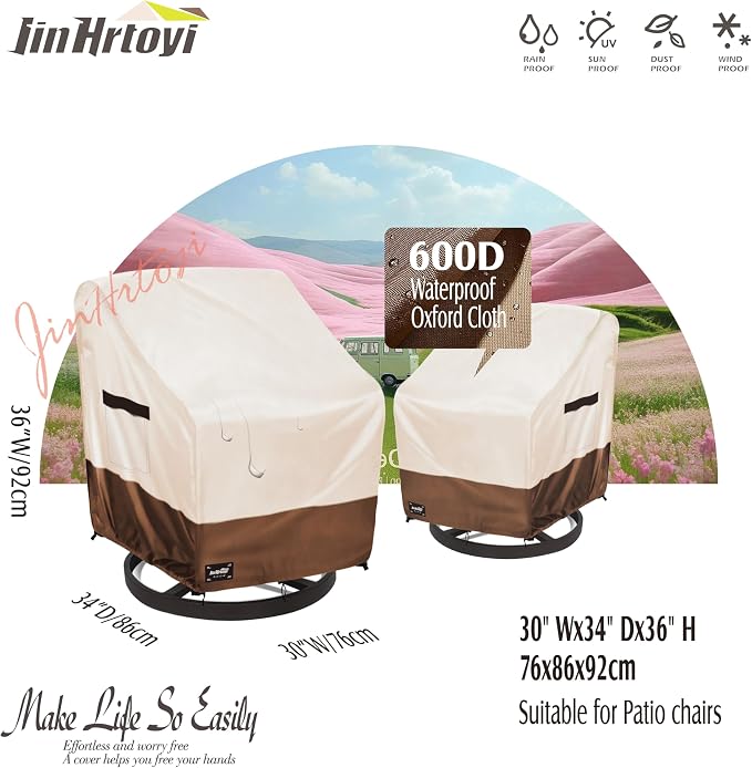 JinHrtoyi Outdoor Chair Covers 2 Pack, 30Wx34Dx38H inches Patio Chair Cover - Image 2