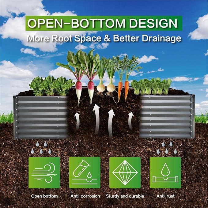 GARDMAX 8x4x2FT Galvanized Raised Garden Bed Kit, Metal Planter Boxes Outdoor - Image 3