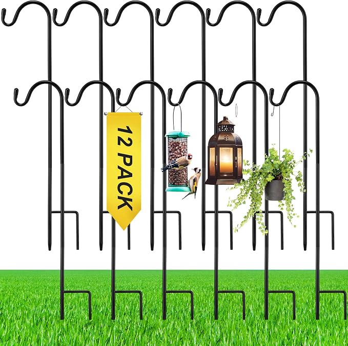 12 Pcs 24 Inch Shepherds Hook for Outdoor Adjustable Bird Feeder Pole Metal by Yetene