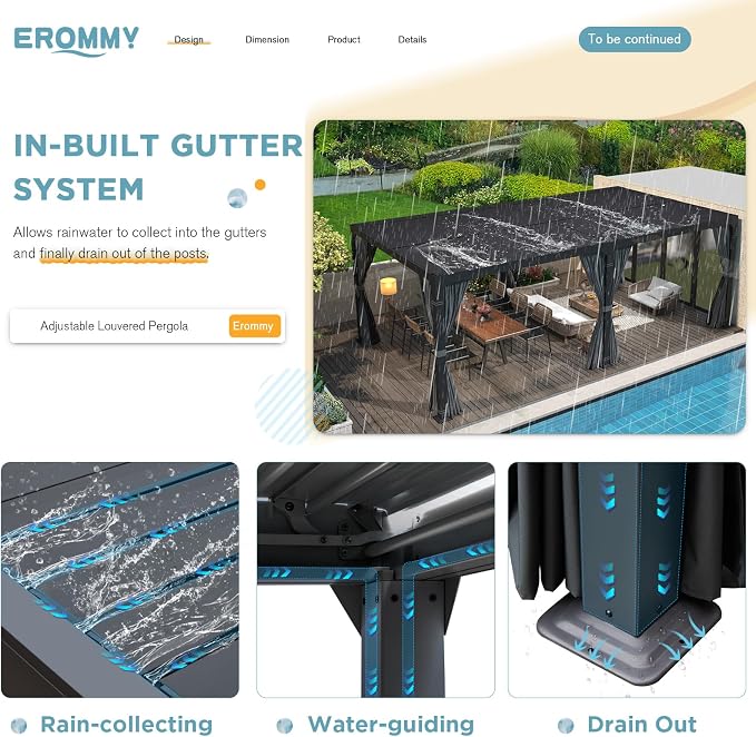EROMMY Louvered Pergola 10' x 20' Outdoor Hard Top Pergola - Image 3