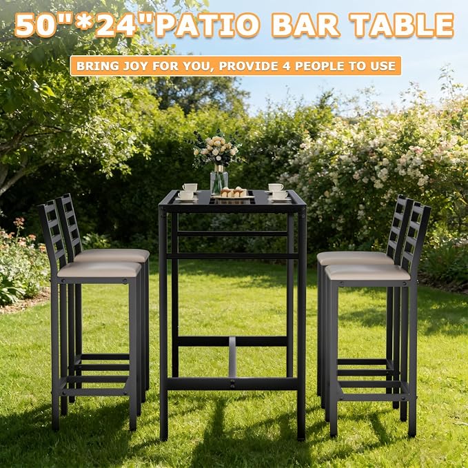 5 Piece Outdoor Patio Bar Set, 54.7" Rectangular Counter Height High Top Bar - Image 7