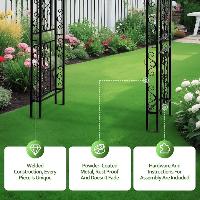 Garden Arch Arbor 83 Inches Tall, Heavy Duty Metal Iron Arbor - Image 6