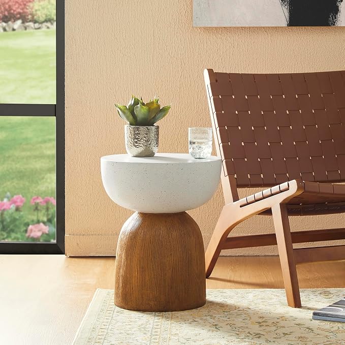 Glitzhome Outdoor Side Table, 17.75" H Decorative Garden Stool MGO Geometric - Image 7