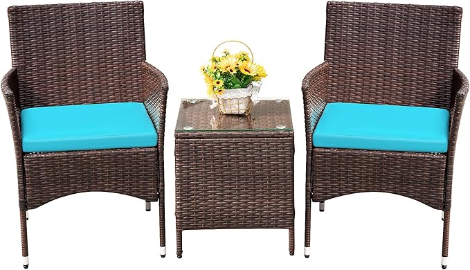 Devoko Patio Porch Furniture Sets 3 Pieces PE Rattan Wicker Chairs by DEVOKO