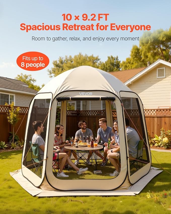VEVOR 10 x 9.2 ft Pop-Up Screen House Tent, 4–8 Person Portable Screen Gazebo - Image 3