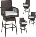 ORALNER Outdoor Wicker Swivel Bar Stools Set of 4, Footrest & Seat Cushion by ORALNER