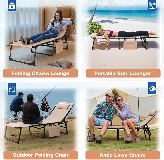 Devoko Beach Lounge Chair, Outdoor Sun Tanning Chair - Image 6