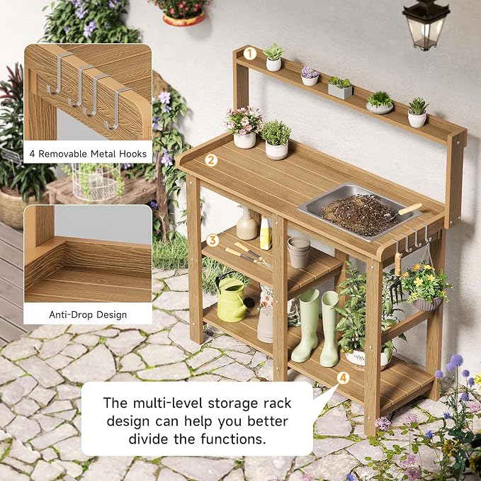 ONBRILL Potting Bench, Outdoor Potting Bench Table - Image 3
