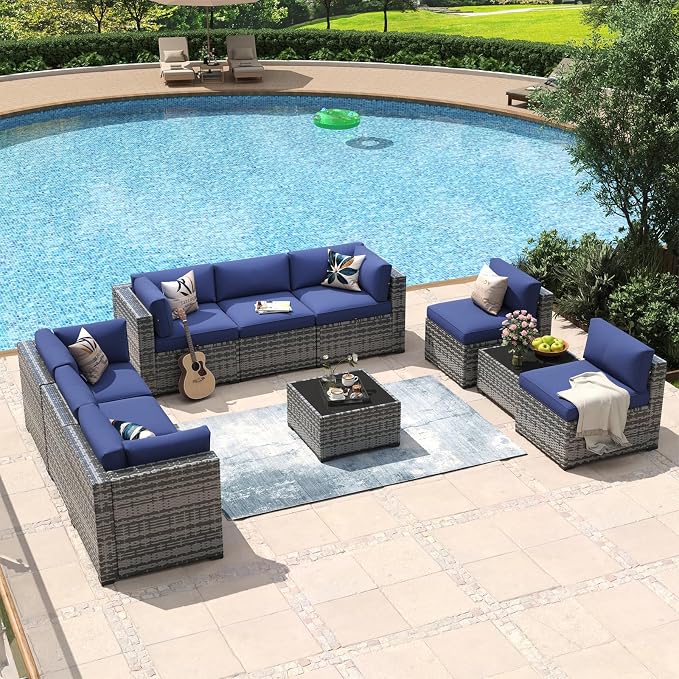Aoxun 10 Piece Patio Furniture Set Wicker Rattan Patio Conversation Set Outdoor - Image 3