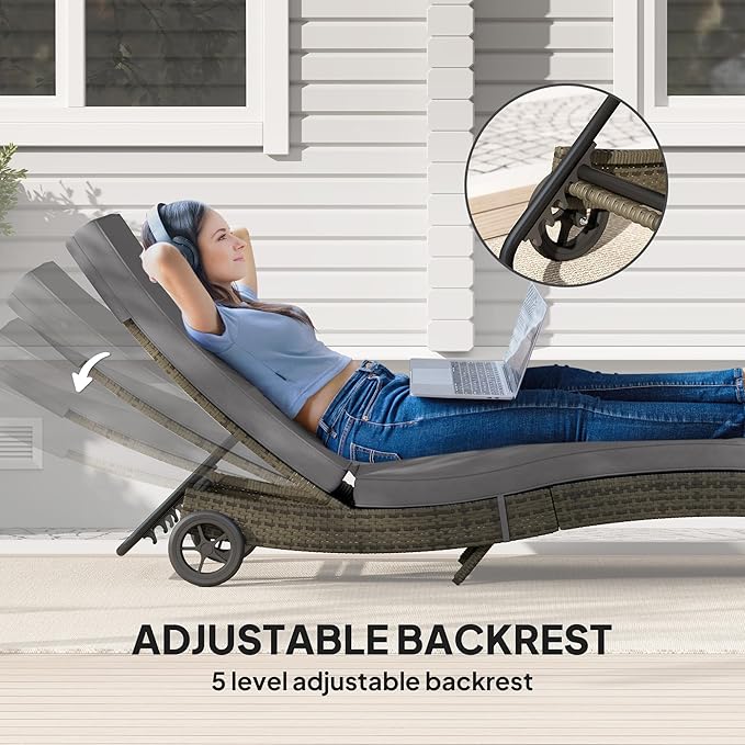 Outsunny Wicker Chaise Lounge Chair Outdoor - Image 5