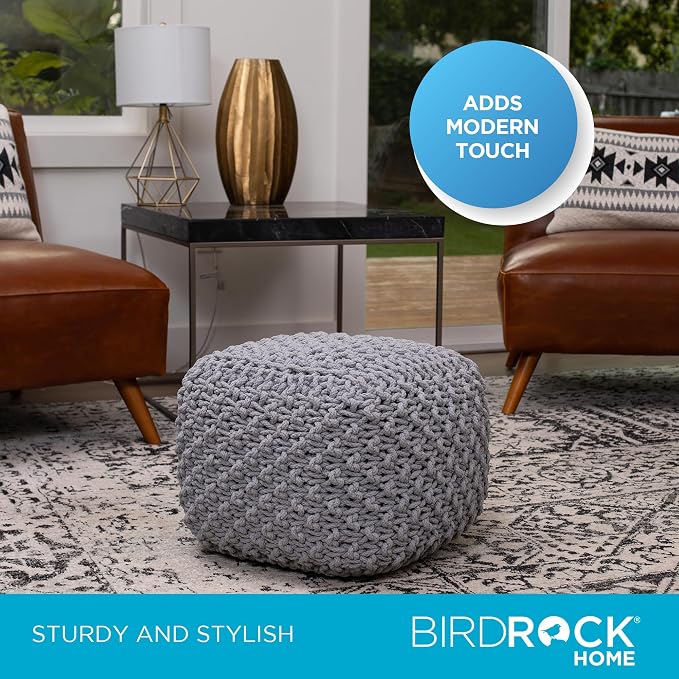 BIRDROCK HOME Square Pouf Ottoman | Cotton Braided Foot Stool - Image 5