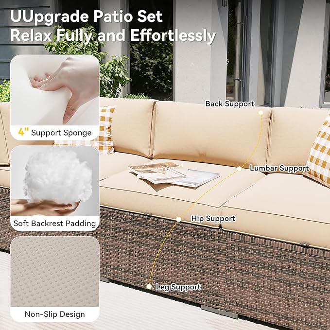 Aoxun Patio Furniture Set with Fire Pit Table, 8 Piece Outdoor Sectional Sofas - Image 4