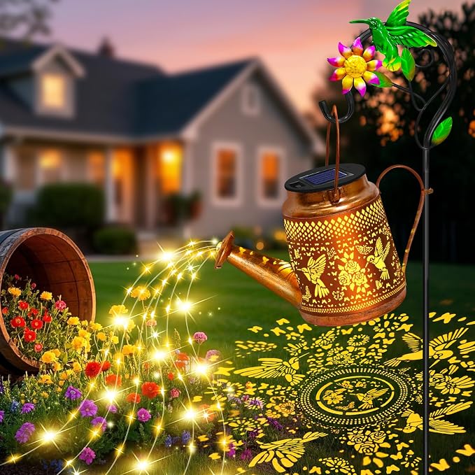 Solar Lights Outdoor Waterproof Garden Decor, Solar Watering Can Lights by EDOF