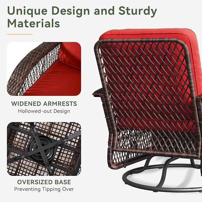 Aoxun 3 Pieces Patio Furniture Set, Patio Swivel Rocker Chairs Set of 2 - Image 5