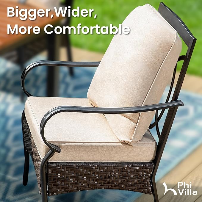 PHI VILLA Patio Dining Chairs Set of 2, Heavy Duty Outdoor Metal Wicker Dining - Image 4