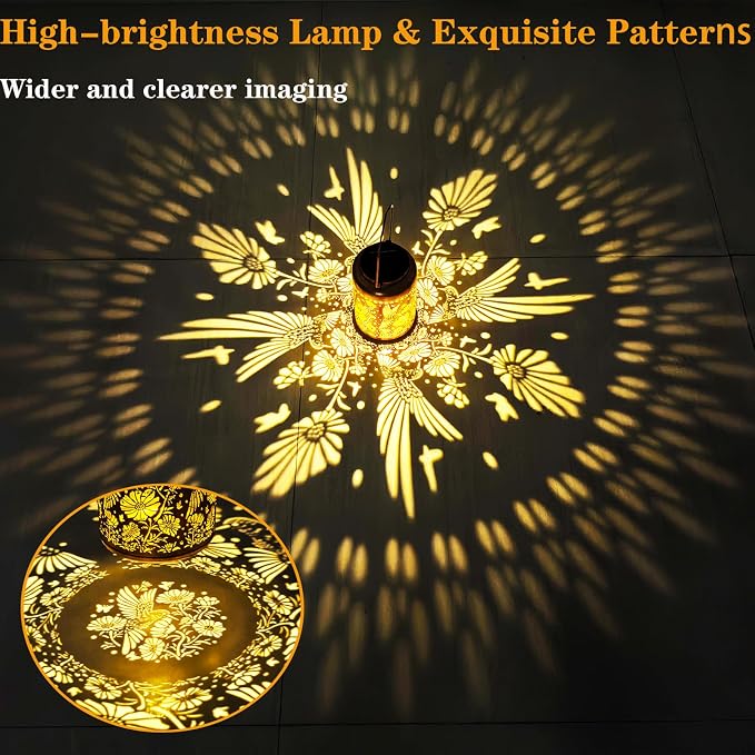 Solar Lanterns Outdoor Waterproof, Hummingbird & Gesang Flower Lights, Metal - Image 5