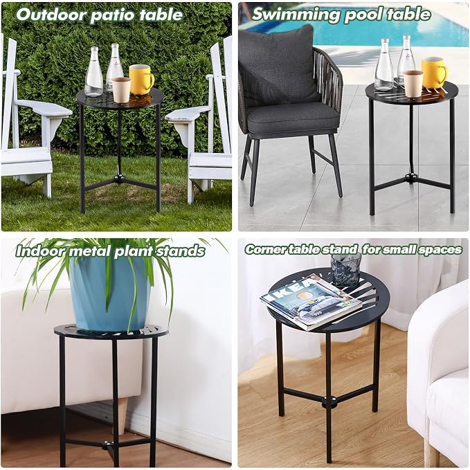 Party Zealot Set of 2 Small Round Metal Side Tables 13 Inches Black Outdoor End - Image 7