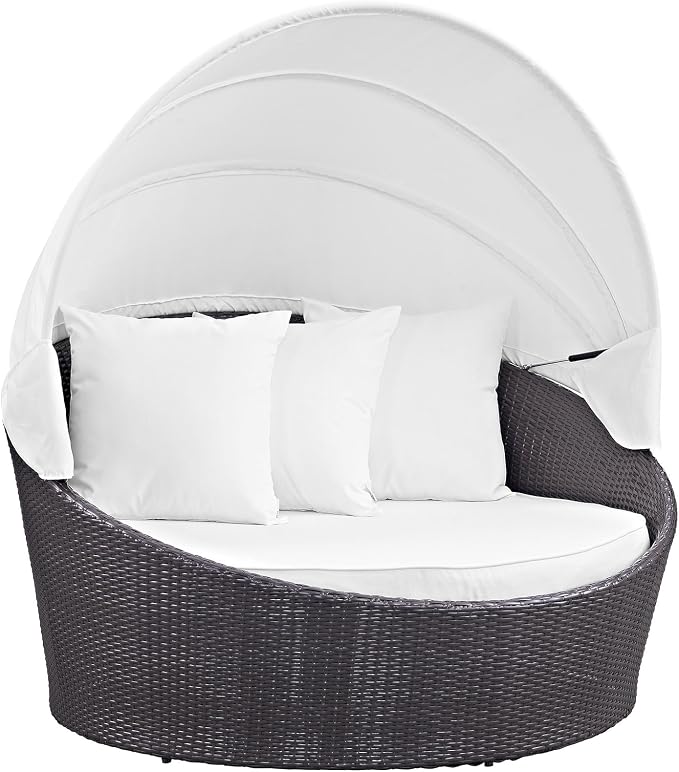Modway Convene Wicker Rattan Outdoor Patio Retractable Canopy Round Poolside - Image 4