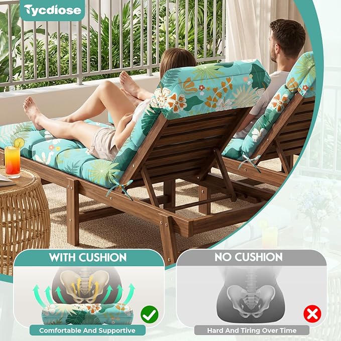 All Weather Chaise Lounge Cushions Outdoor 74.4 x 22 x 4 Inches Lounge Chair - Image 2