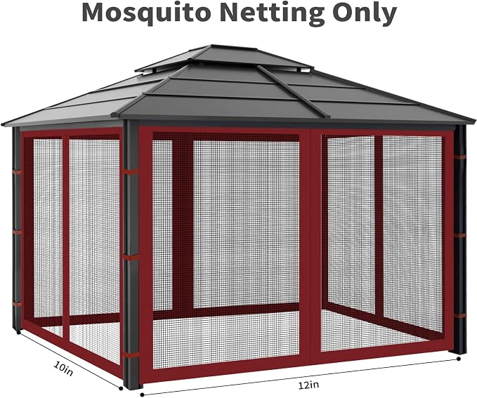 Gazebo Replacement Mosquito Netting Outdoor Universal Gazebo Canopy 4-Panels - Image 3