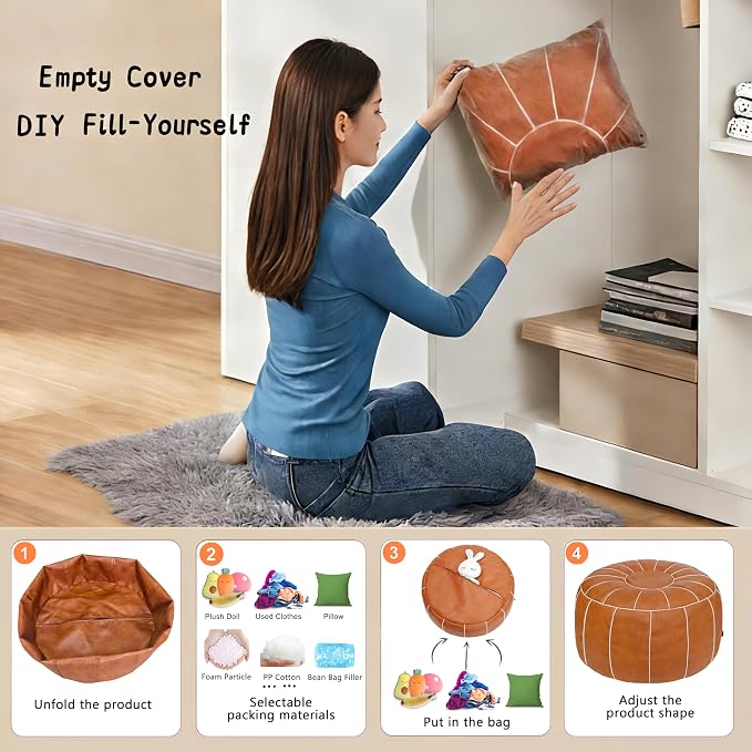 Thgonwid Unstuffed Moroccan Storage Pouf Foot Stool Ottoman Seat Handmade Faux - Image 6