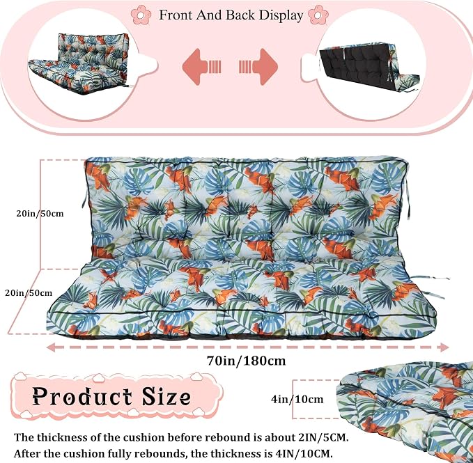 2-3 Seat Swing Replacement Cushion, Outdoor Bench Cushions - Image 5