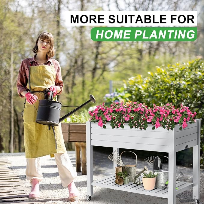 Raised Garden Bed with Legs, 33.66" Tall Self-Watering Resin Planter Box with - Image 7