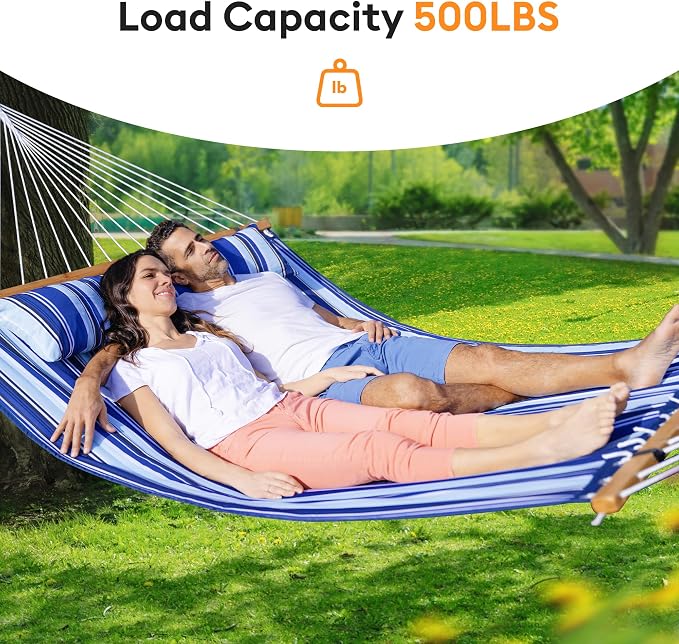 Double Hammock with Spreader Bar, Soft Pillow, Max Load 500lbs, Portable Hammock - Image 2
