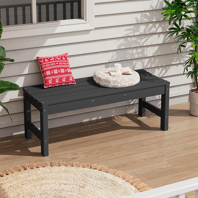 SERWALL 47 Inches Outdoor Bench, All Weather HDPE Backless Bench - Image 9