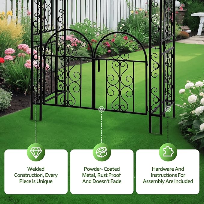 Garden Arch with Gate 83 Inches Tall, Heavy Duty Metal Iron Arbor - Image 6
