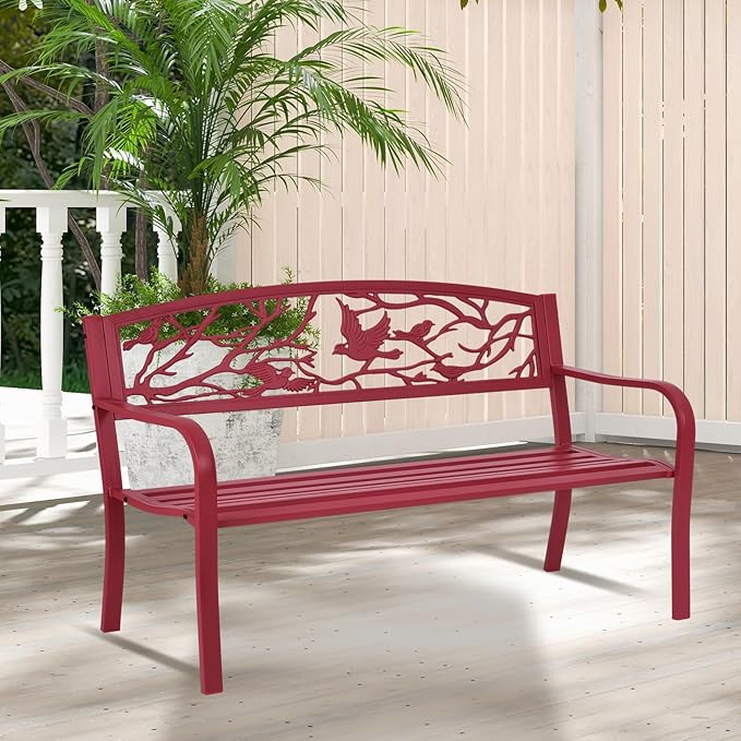 Giantex 50”Outdoor Bench with Cast Iron Backrest & Ergonomic Armrest, 600 lbs - Image 6