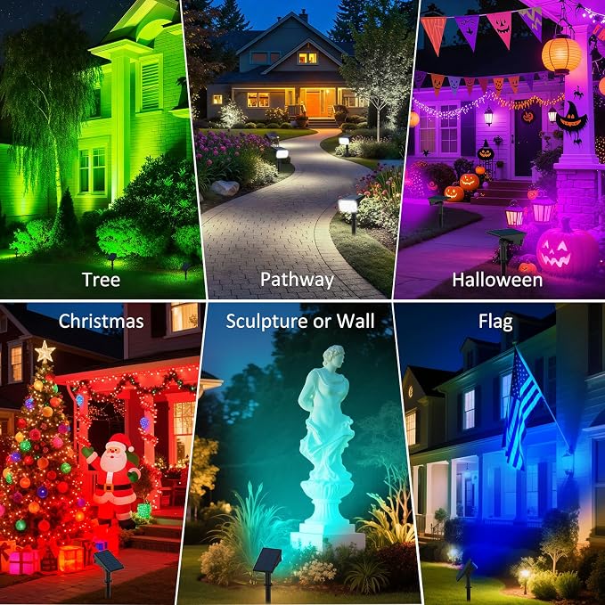 T-SUNUS RGB Solar Landscape Spotlights Christmas Outdoor IP65 Waterproof Color - Image 8