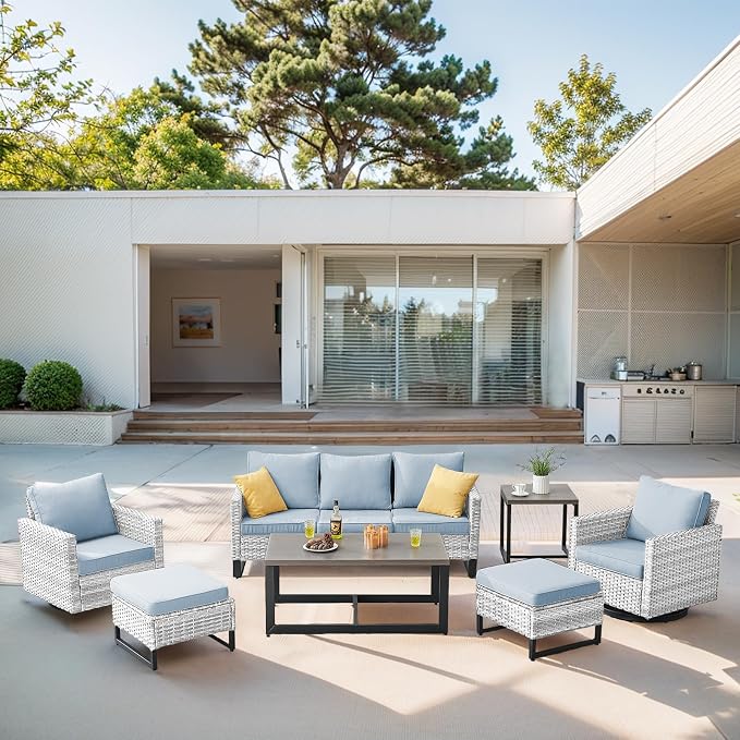 Belord 7 Piece Outdoor Furniture Patio Wicker Sofa Set, Oversize Outdoor Swivel - Image 3