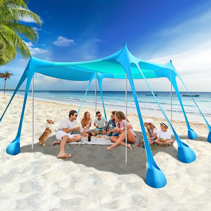 Rhino Valley Beach Tent Shade Canopy UPF50+ Protection, 8 Sandbags, 4 Stability by RhinoValley