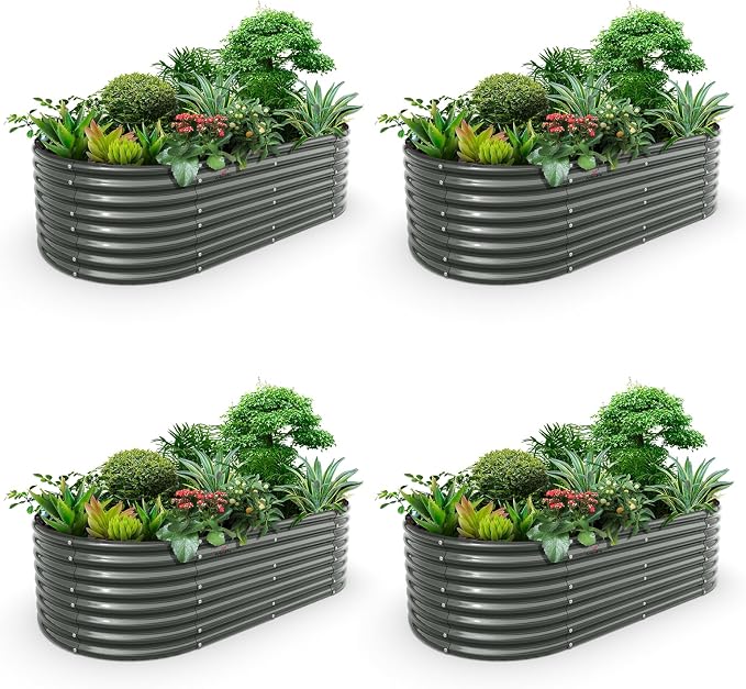 A ANLEOLIFE 4-Set 8X4X2 ft Galvanized Raised Garden Bed Kit, Oval Metal Deep by AAnleolife
