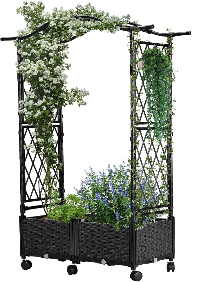 Planter Box with Trellis Outdoor, Plastic Raised Garden Bed Trellis Planter Box - Image 7