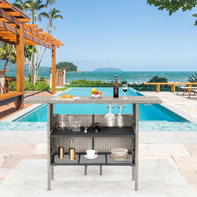 ECOTOUGE Wicker Bar Table, Outdoor Patio Console Table Serving Table, Mini - Image 2