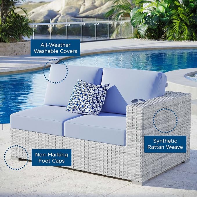 Modway Convene Wicker Rattan Outdoor Patio Right-Arm Loveseat in Light Gray - Image 8
