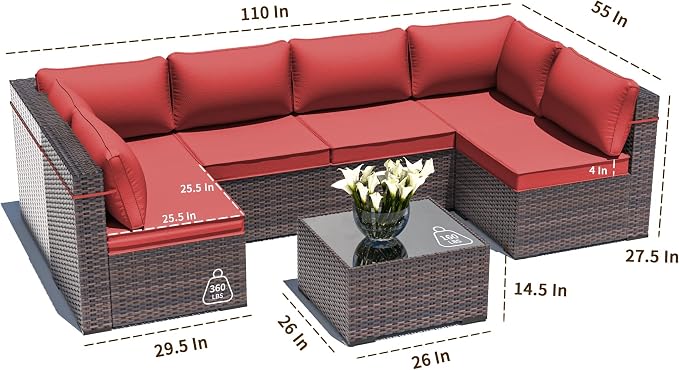 Outdoor Patio Furniture Set, 7 Pieces Outdoor Sectional Furniture Patio Sofa - Image 2