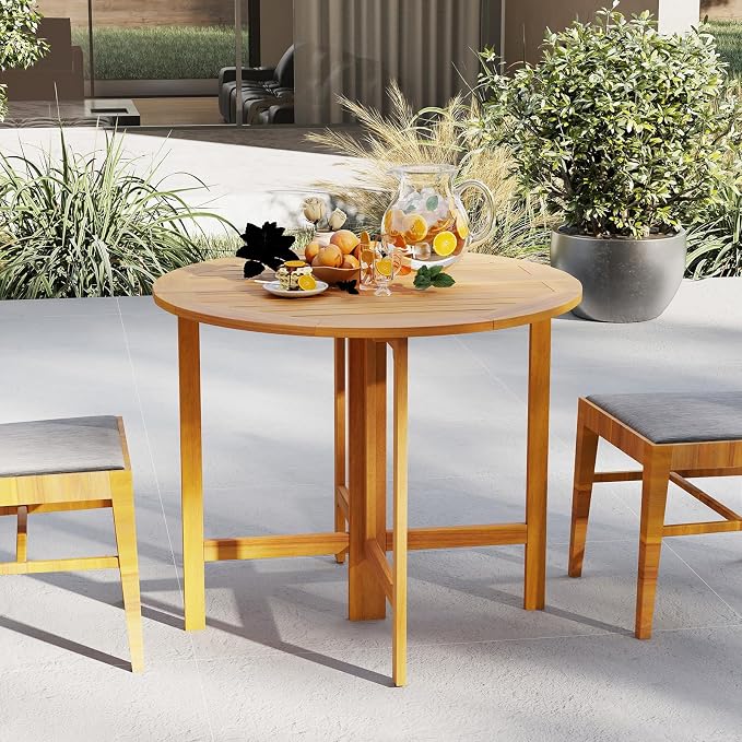 Tangkula 2 Pieces 36 Inches Outdoor Folding Round Dining Table, No Assembly - Image 2