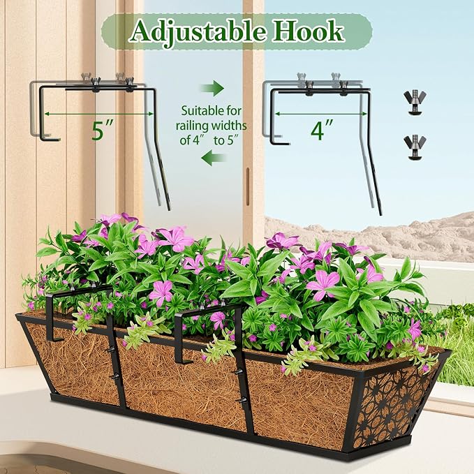 SPECILITE 24" Window Boxes Planters, Heavy Duty Metal Railing Planter Boxes - Image 4